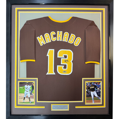 Framed Facsimile Autographed Manny Machado 35x39 San Diego Brown Reprint Laser Auto Baseball Jersey