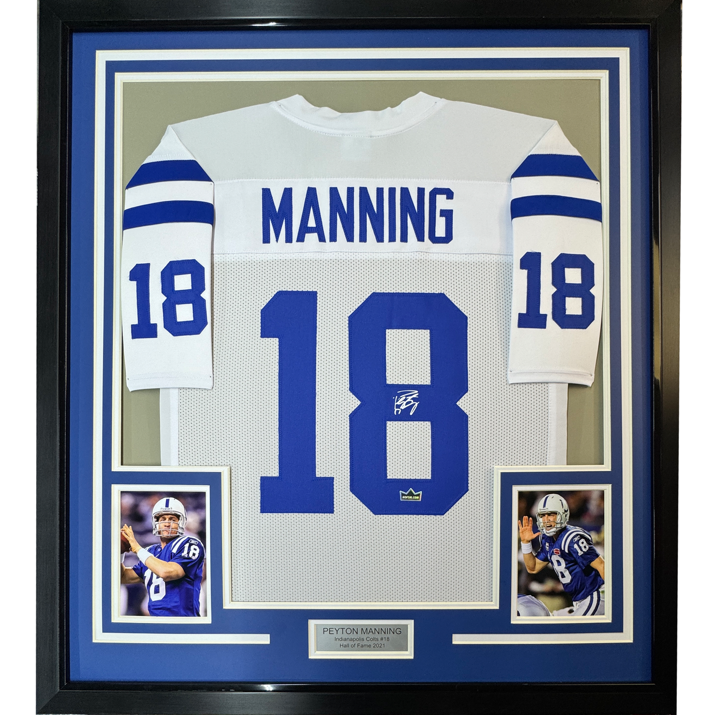 Framed Facsimile Autographed Peyton Manning 35x39 Indianapolis White Reprint Laser Auto Football Jersey Size Men's XL