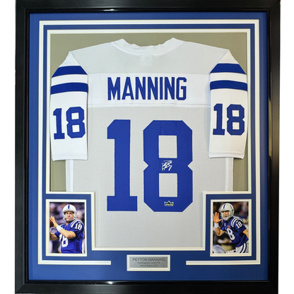 Framed Facsimile Autographed Peyton Manning 35x39 Indianapolis White Reprint Laser Auto Football Jersey Size Men's XL