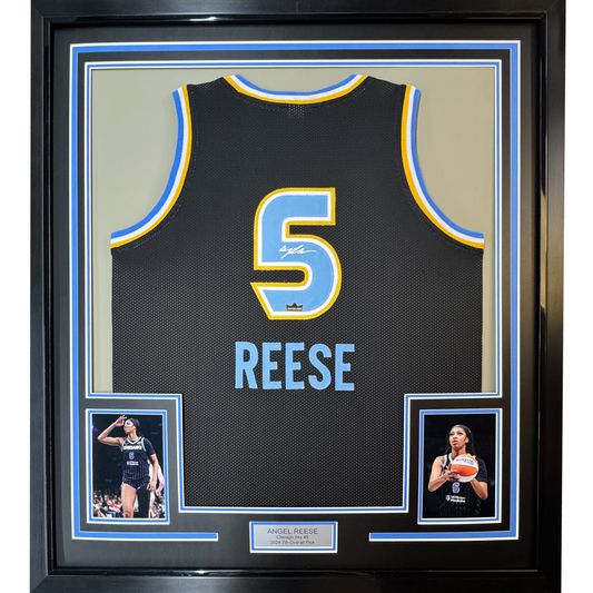 Framed Facsimile Autographed Angel Reese 35x39 Chicago Black Reprint Laser Auto College Basketball Jersey