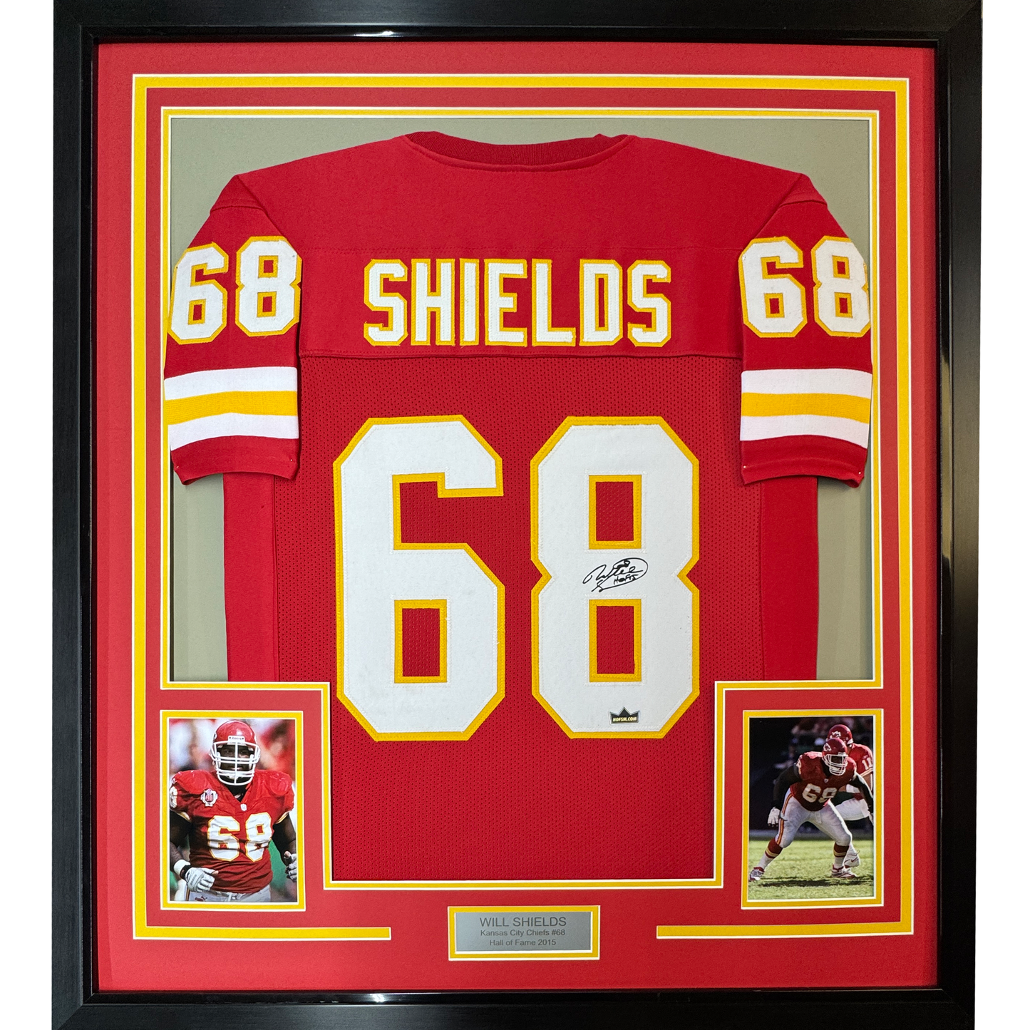 Framed Facsimile Autographed Will Shields 35x39 Kansas City Red Reprint Laser Auto Football Jersey