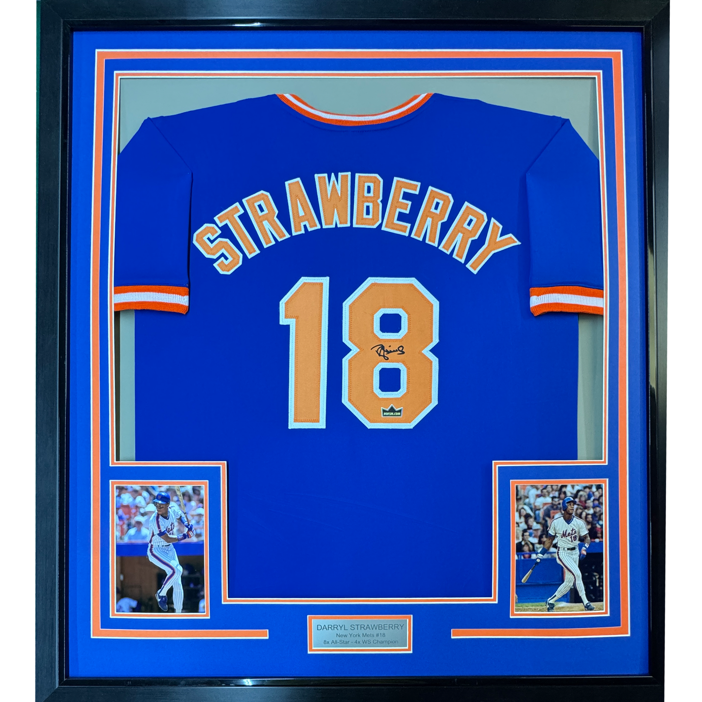 Framed Facsimile Autographed Darryl Strawberry 35x39 New York Blue Reprint Laser Auto Baseball Jersey