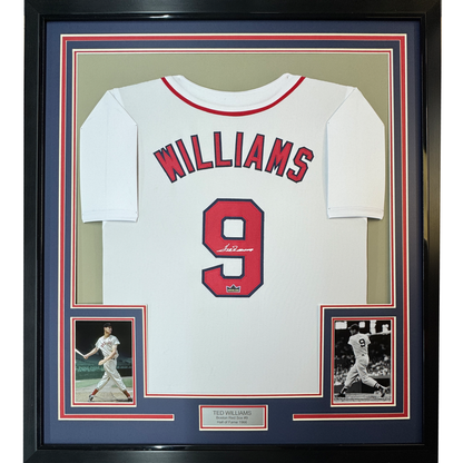 Framed Facsimile Autographed Ted Williams 35x39 Boston White Reprint Laser Auto Baseball Jersey
