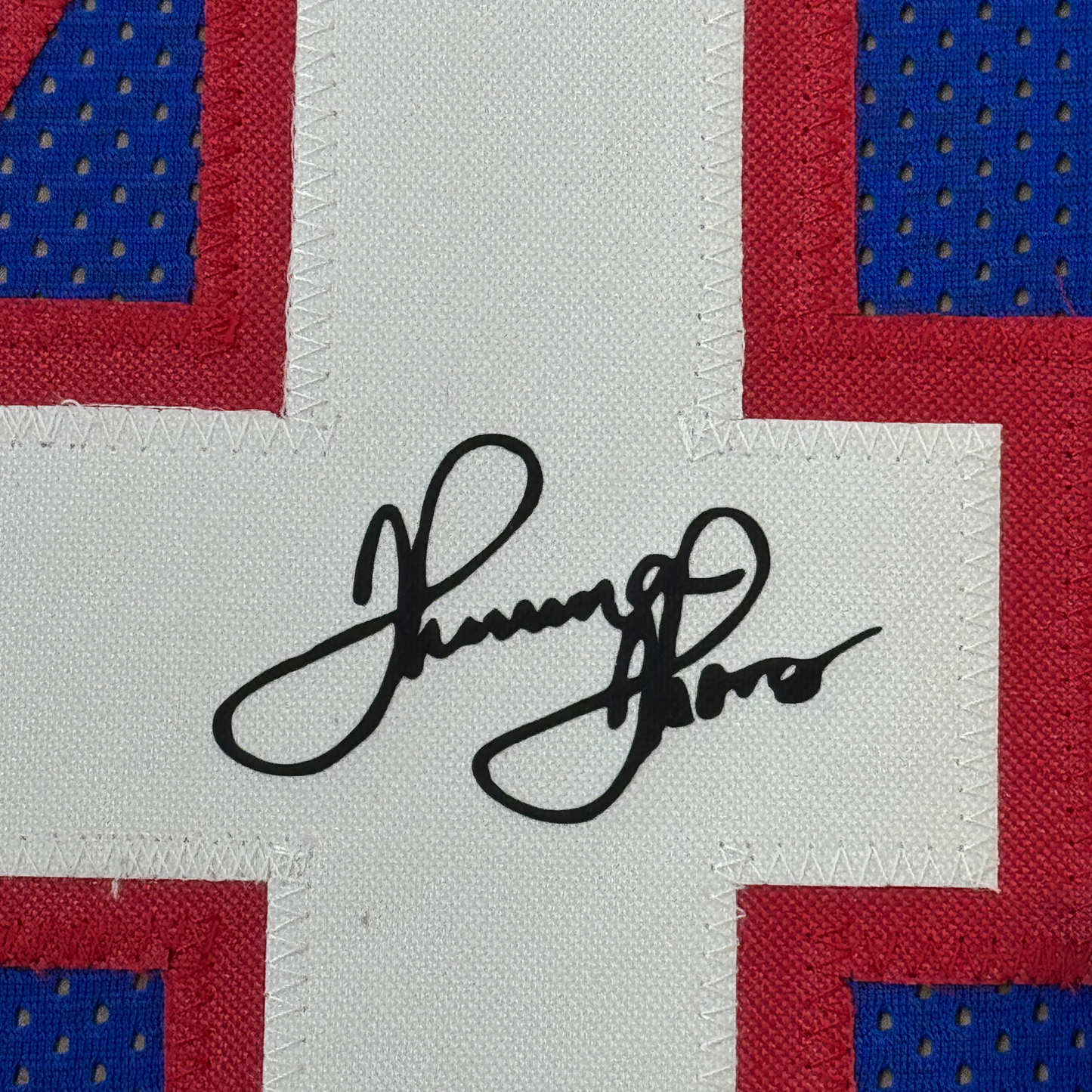 Framed Facsimile Autographed Thurman Thomas 35x39 Buffalo Blue Reprint Laser Auto Football Jersey