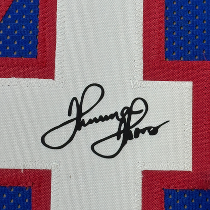 Framed Facsimile Autographed Thurman Thomas 35x39 Buffalo Blue Reprint Laser Auto Football Jersey