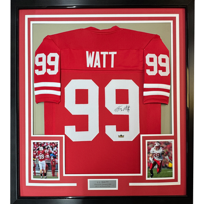 Framed Facsimile Autographed J.J. JJ Watt 35x39 Wisconsin Red Reprint Laser Auto College Football Jersey