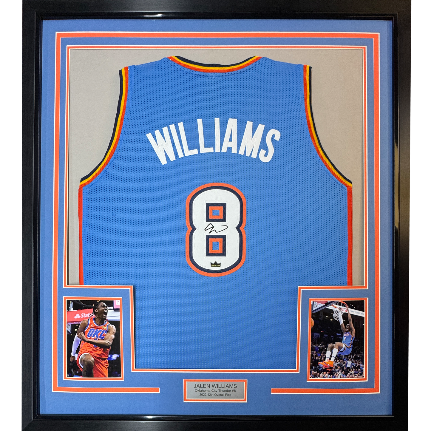 Framed Facsimile Autographed Jalen Williams 35x39 Oklahoma City Blue Reprint Laser Auto Basketball Jersey
