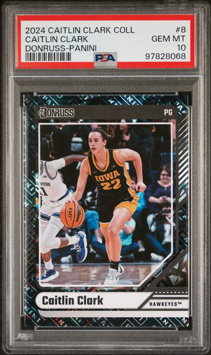 Graded 2024 Panini Caitlin Clark Collection Caitlin Clark #8 Donruss Panini Rookie RC Basketball Card PSA 10 Gem Mint