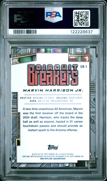Graded 2024 Topps Resurgence Marvin Harrison Jr #CB1 Circuit Breakers Teal Surge /150 Rookie RC Football Card PSA 10 Gem Mint