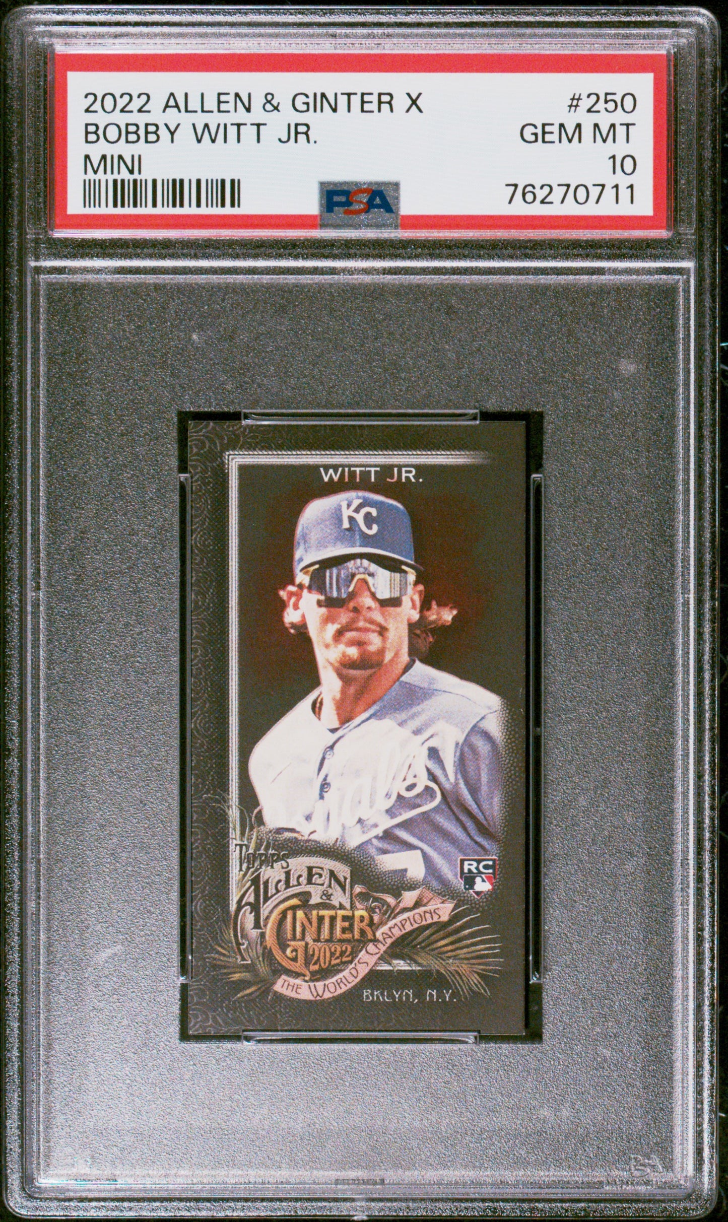 Graded 2022 Topps Allen & Ginter X Bobby Witt Jr. #250 Mini Rookie RC Baseball Card PSA 10 Gem Mint