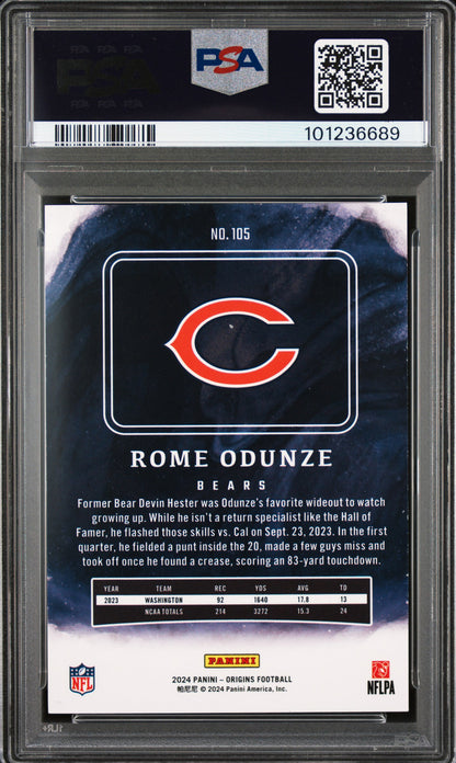 Graded 2024 Panini Origins Rome Odunze #105 Rookie RC Football Card PSA 10 Gem Mint