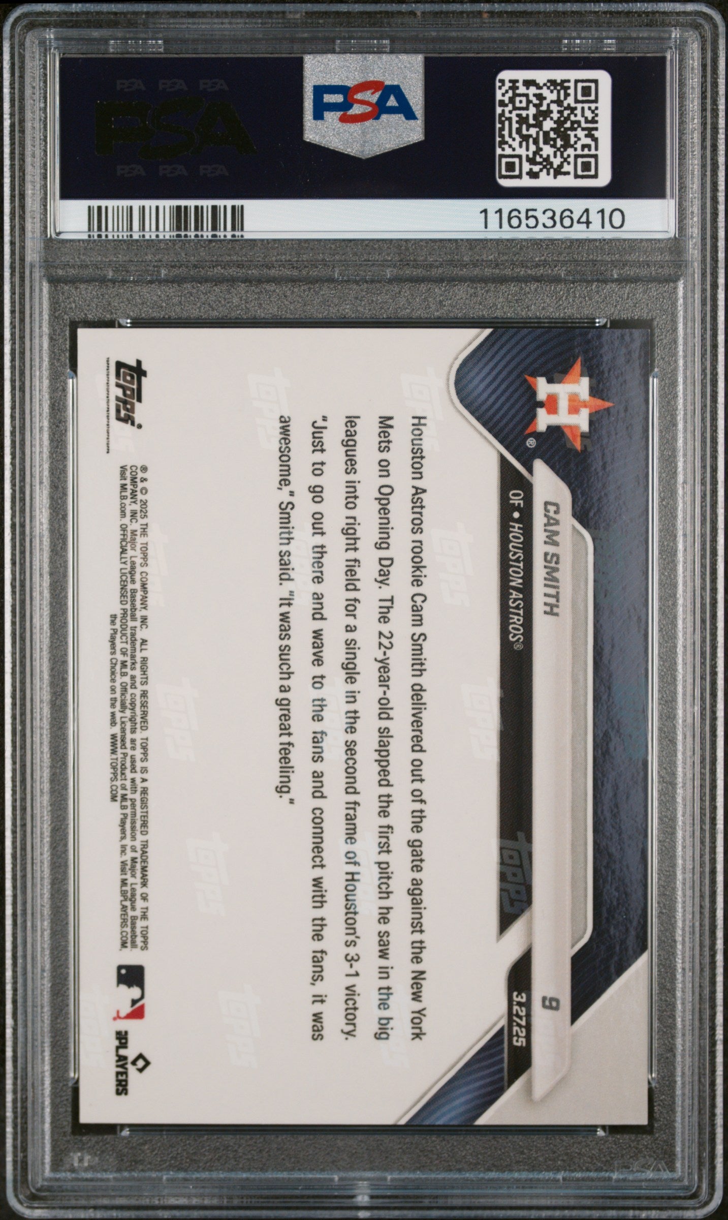 Graded 2025 Topps Now Cam Smith #9 Gold Foil /50 Rookie RC Baseball Card PSA 10 Gem Mint