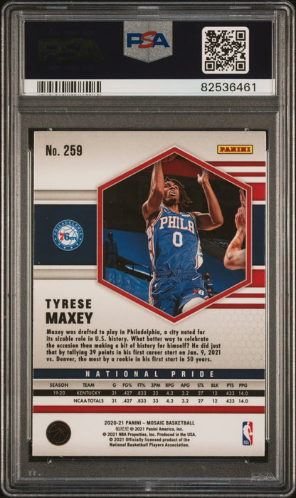 Graded 2020 Panini Mosaic Tyrese Maxey #259 Fast Break Silver Rookie RC Basketball Card PSA 10 Gem Mint