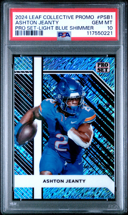 Graded 2024 Leaf Collective Promo Ashton Jeanty #PSB1 Pro Set Light Blue Shimmer Rookie RC Football Card PSA 10 Gem Mint