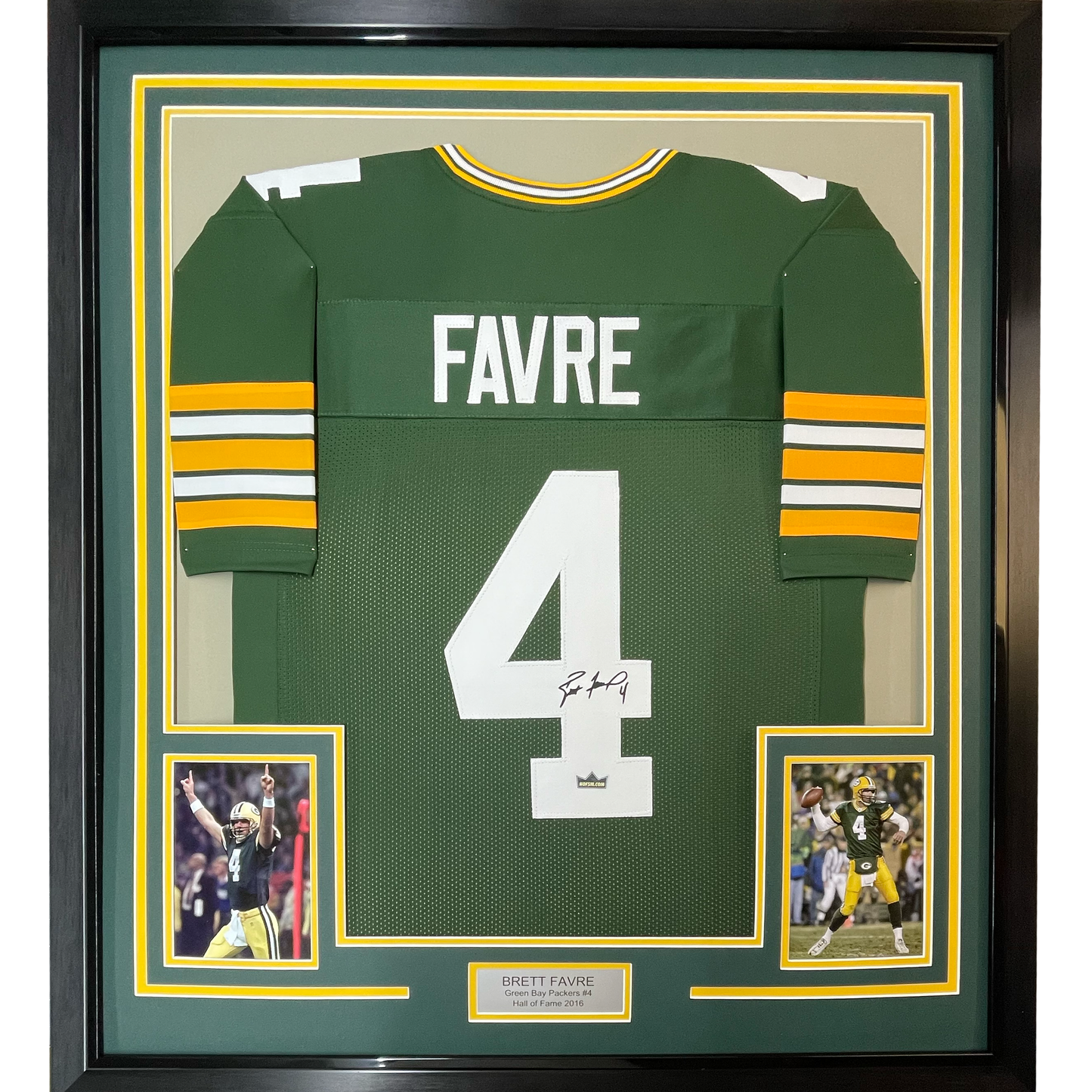 Framed Facsimile Autographed Brett Favre 35x39 Green Bay Green Reprint Laser Auto Football Jersey Size Men's XL