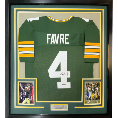 Framed Facsimile Autographed Brett Favre 35x39 Green Bay Green Reprint Laser Auto Football Jersey Size Men's XL