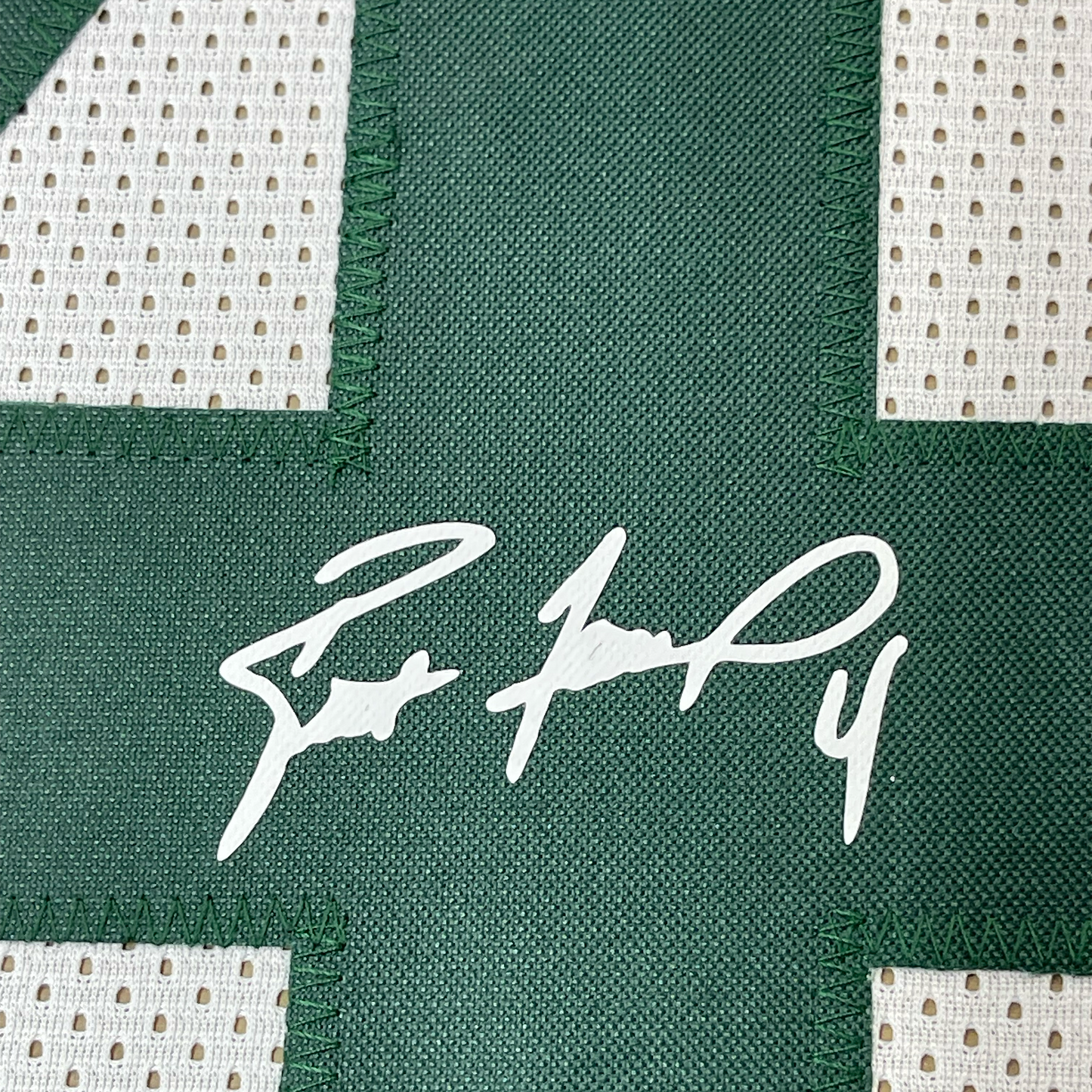 Framed Facsimile Autographed Brett Favre 35x39 Green Bay White Reprint Laser Auto Football Jersey Size Men's XL
