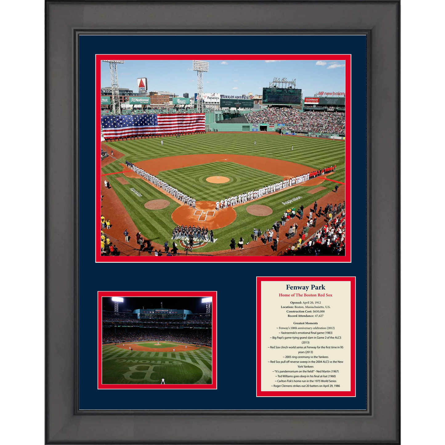 Framed Fenway Park Greatest Moments Boston Red Sox Baseball 11"x14" Three Photo Collage