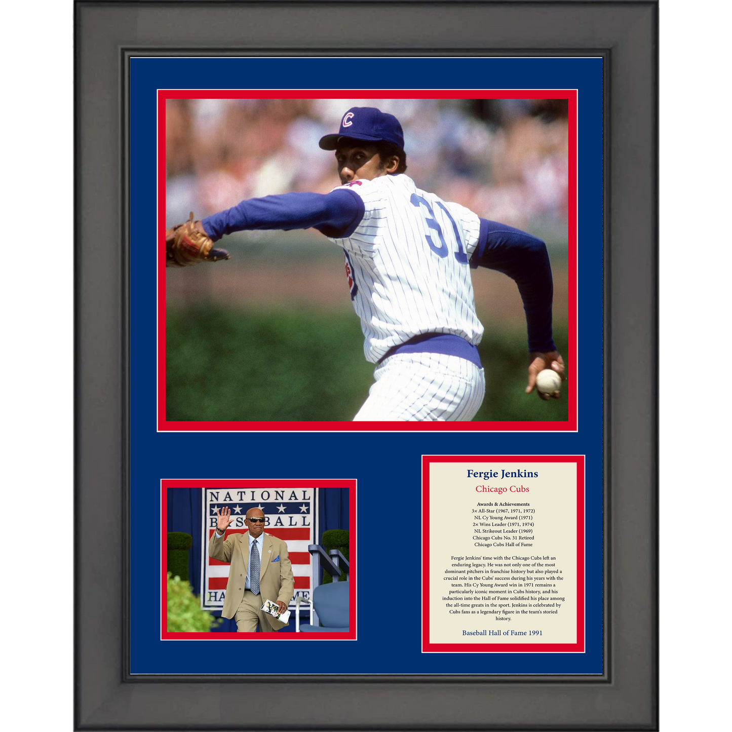 Framed Fergie Jenkins Hall of Fame Baseball 11"x14" Three Photo Collage