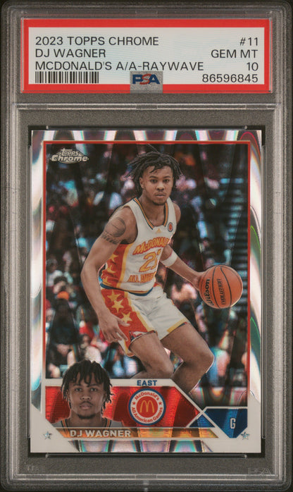 Graded 2023 Topps Chrome DJ Wagner #11 McDonalds AA Raywave Rookie RC Basketball Card PSA 10 Gem Mint