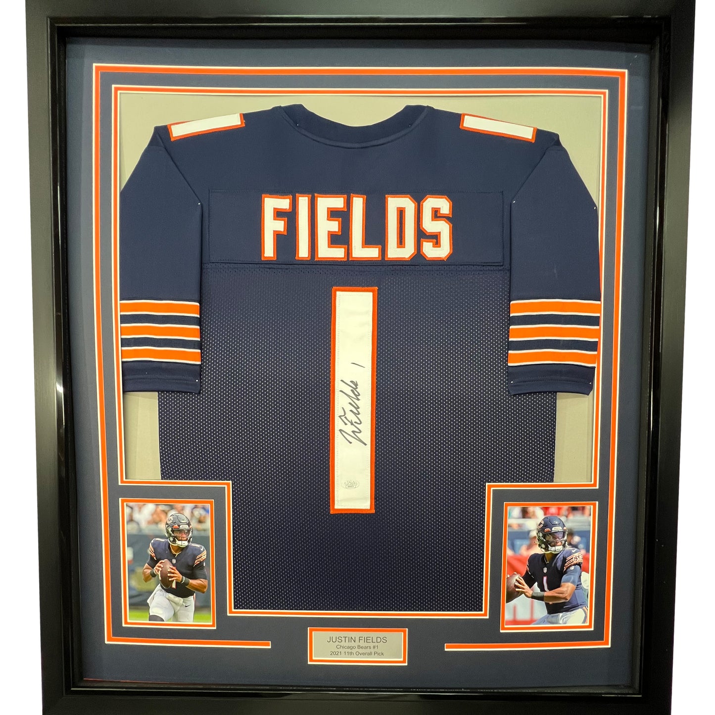 Framed Autographed/Signed Justin Fields 35x39 Chicago Blue Football Jersey JSA COA