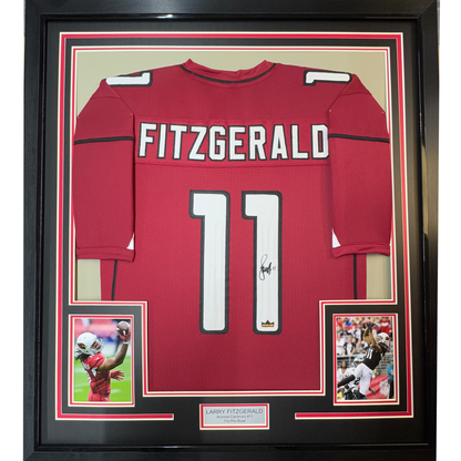 Framed Facsimile Autographed Larry Fitzgerald 35x39 Arizona Red Reprint Laser Auto Football Jersey