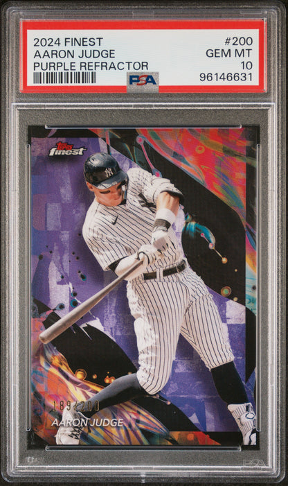 Graded 2024 Topps Finest Aaron Judge #200 Purple Refractor /200 Baseball Card PSA 10 Gem Mint