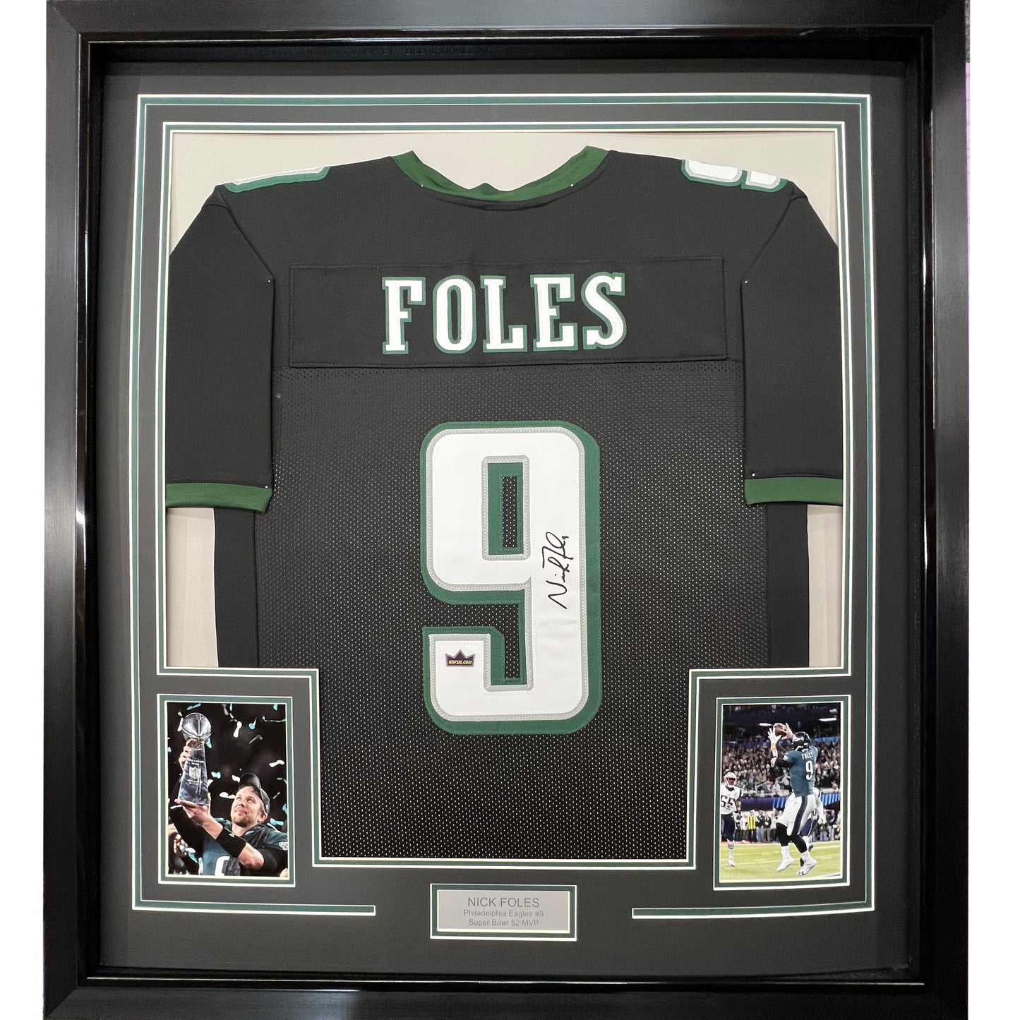 Framed Facsimile Autographed Nick Foles 35x39 Philadelphia Black Reprint Laser Auto Football Jersey