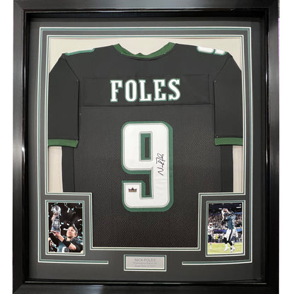 Framed Facsimile Autographed Nick Foles 35x39 Philadelphia Black Reprint Laser Auto Football Jersey