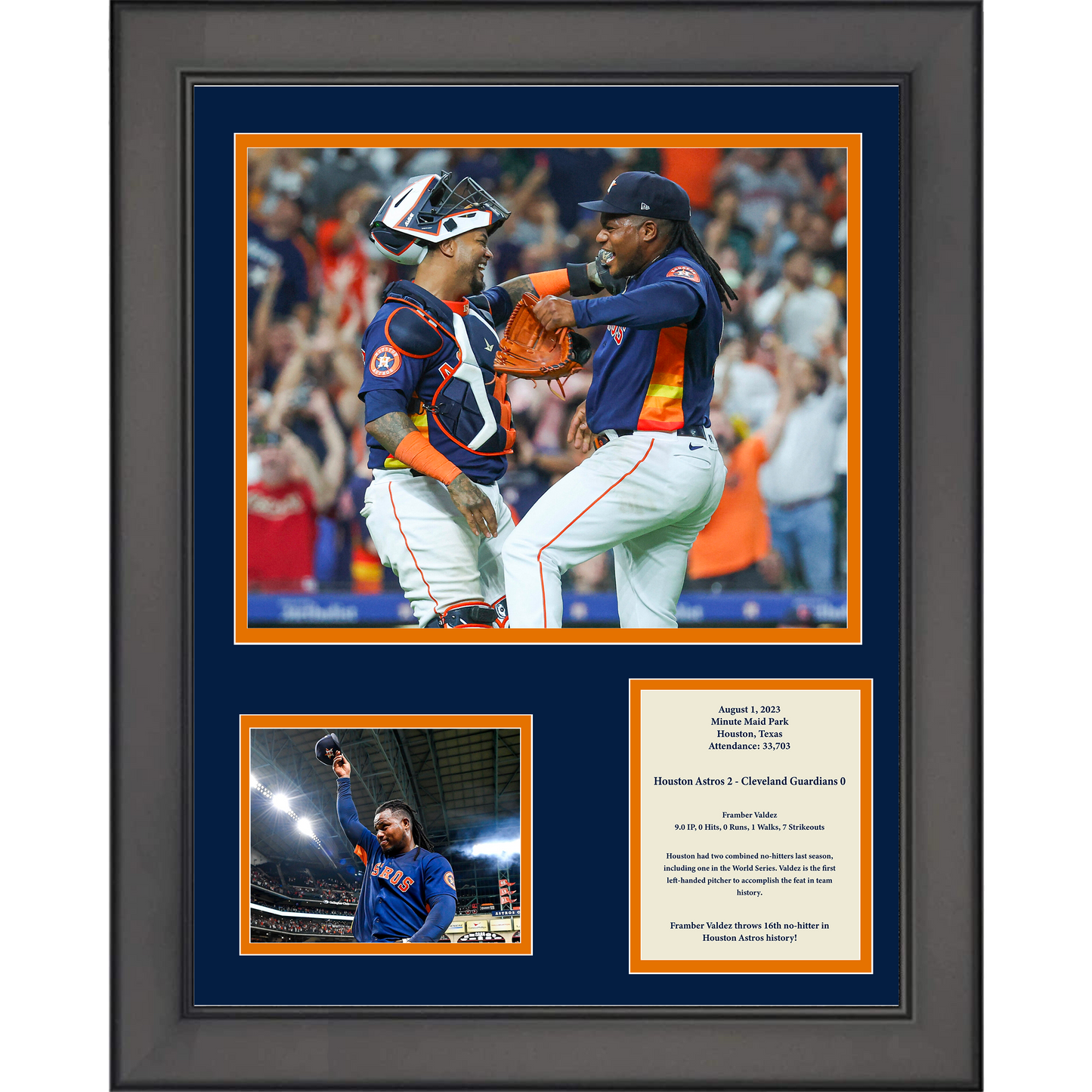 Framed Framber Valdez 2023 No-Hitter vs Cleveland Guardians 11"x14" Baseball Three Photo Collage