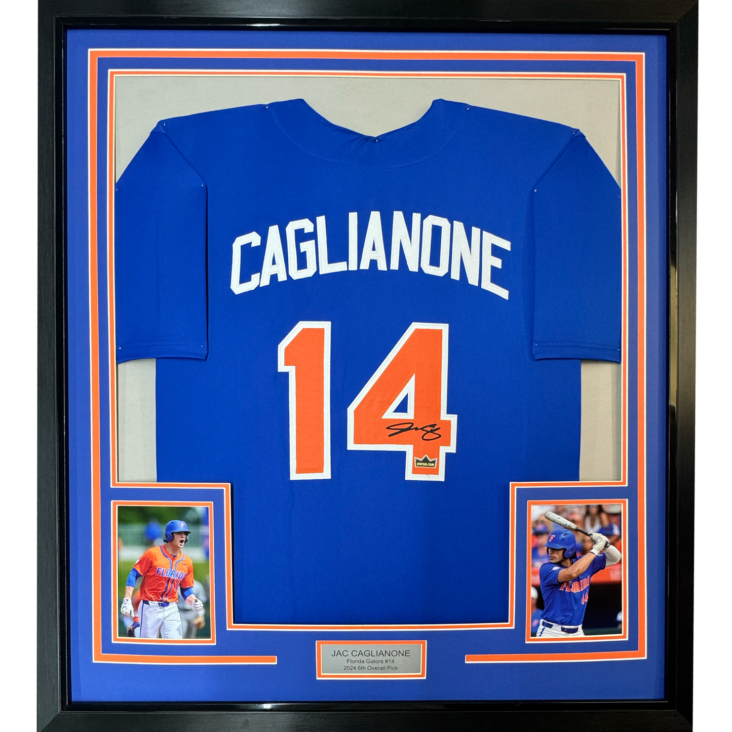 Framed Facsimile Autographed Jac Caglianone 35x39 Florida Blue Reprint Laser Auto College Baseball Jersey