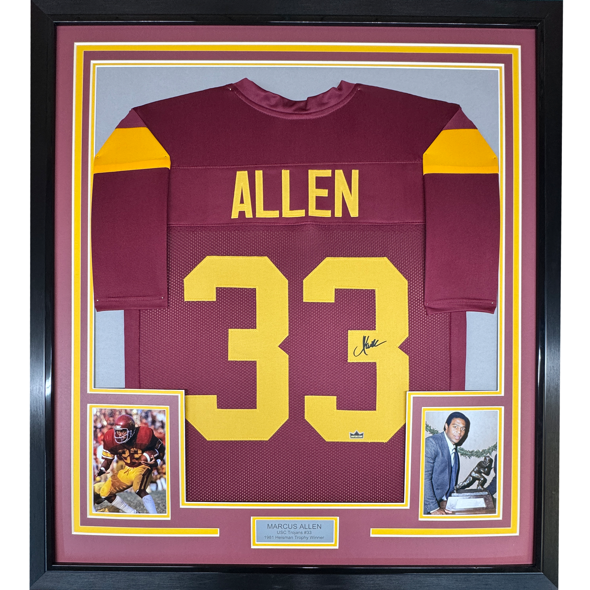 Framed Facsimile Autographed Marcus Allen 35x39 USC Maroon Reprint Laser Auto College Football Jersey