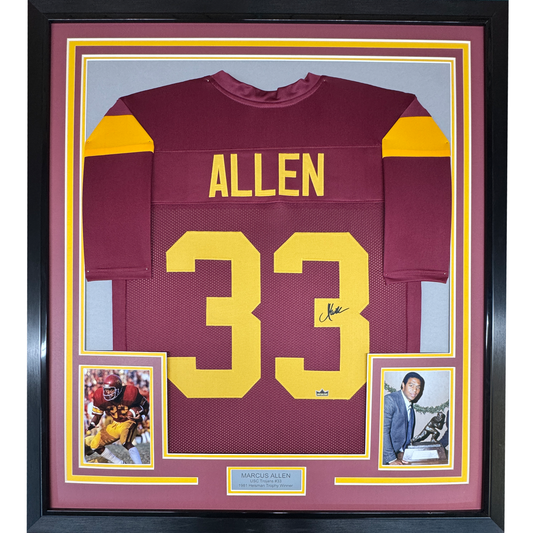 Framed Facsimile Autographed Marcus Allen 35x39 USC Maroon Reprint Laser Auto College Football Jersey