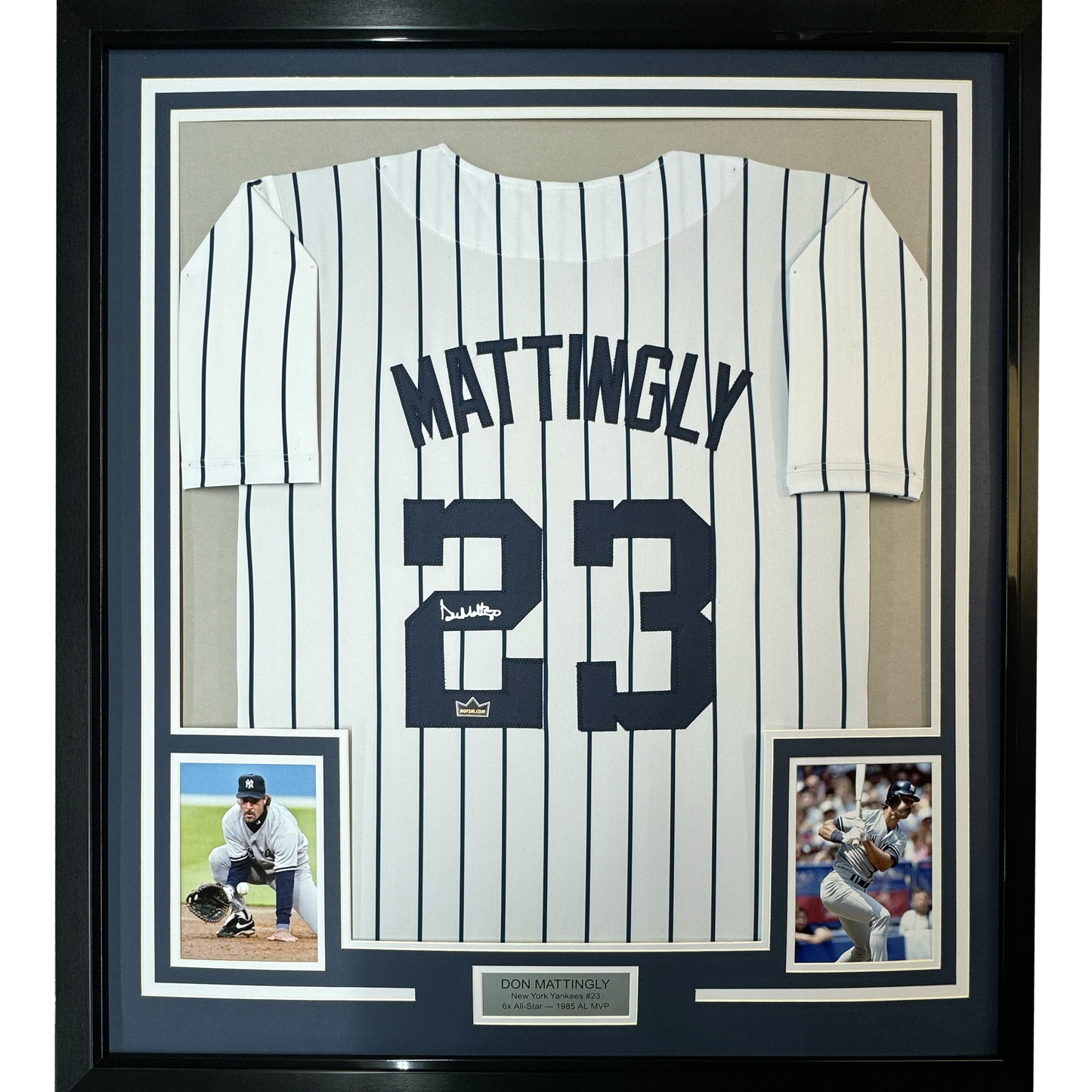 Framed Facsimile Autographed Don Mattingly 35x39 New York Pinstripe Reprint Laser Auto Baseball Jersey