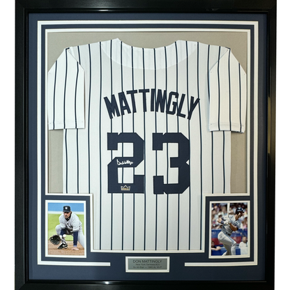 Framed Facsimile Autographed Don Mattingly 35x39 New York Pinstripe Reprint Laser Auto Baseball Jersey