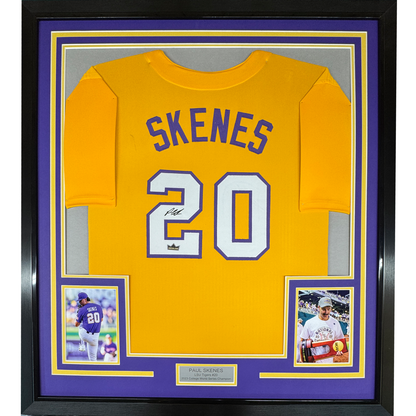Framed Facsimile Autographed Paul Skenes 35x39 LSU Yellow Reprint Laser Auto College Baseball Jersey