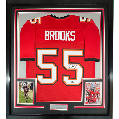 Framed Facsimile Autographed Derrick Brooks 35x39 Tampa Bay Red Reprint Laser Auto Football Jersey