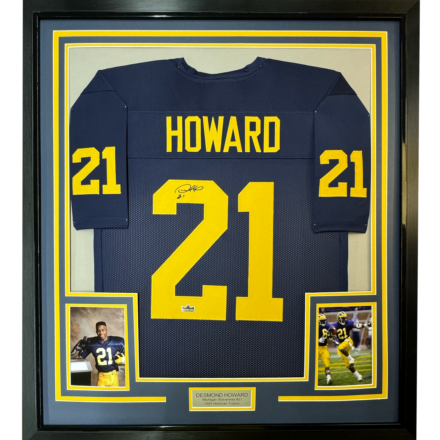 Framed Facsimile Autographed Desmond Howard 35x39 Michigan Blue Reprint Laser Auto College Football Jersey