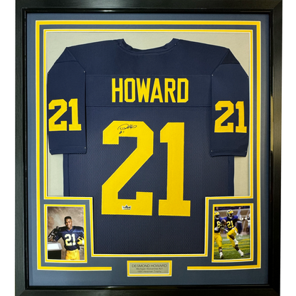 Framed Facsimile Autographed Desmond Howard 35x39 Michigan Blue Reprint Laser Auto College Football Jersey