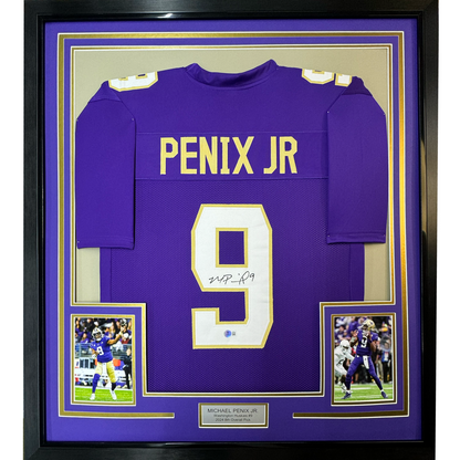 Framed Autographed/Signed Michael Penix Jr. 35x39 Washington Huskies Purple College Football Jersey Beckett BAS COA