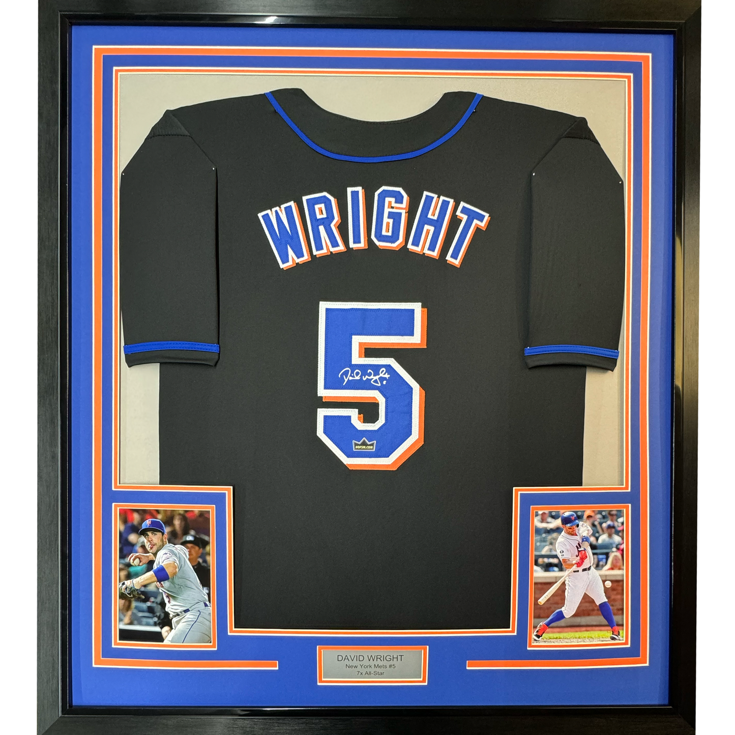 Framed Facsimile Autographed David Wright 35x39 New York Black Reprint Laser Auto Baseball Jersey