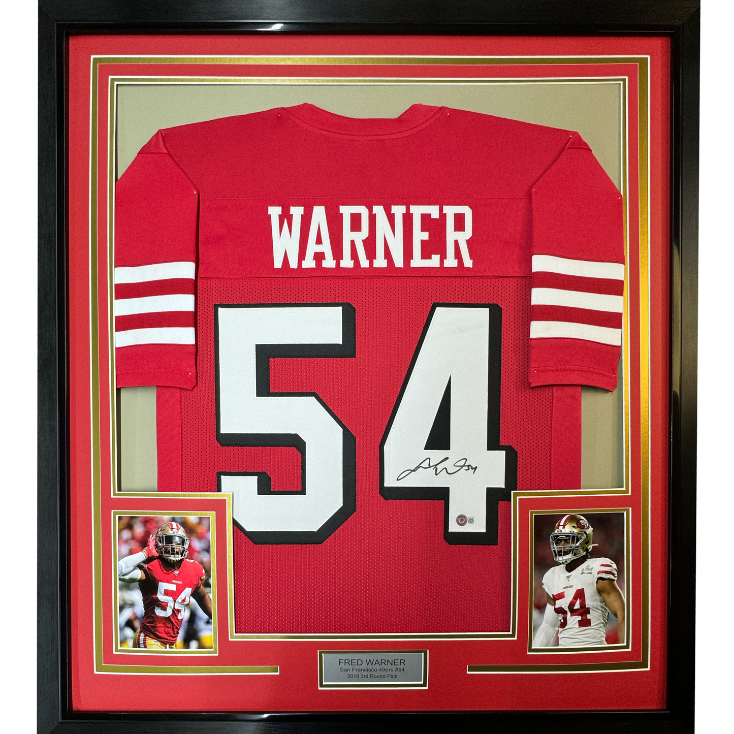 Framed Autographed/Signed Fred Warner 35x39 San Francisco Red Alternate Football Jersey Beckett BAS COA