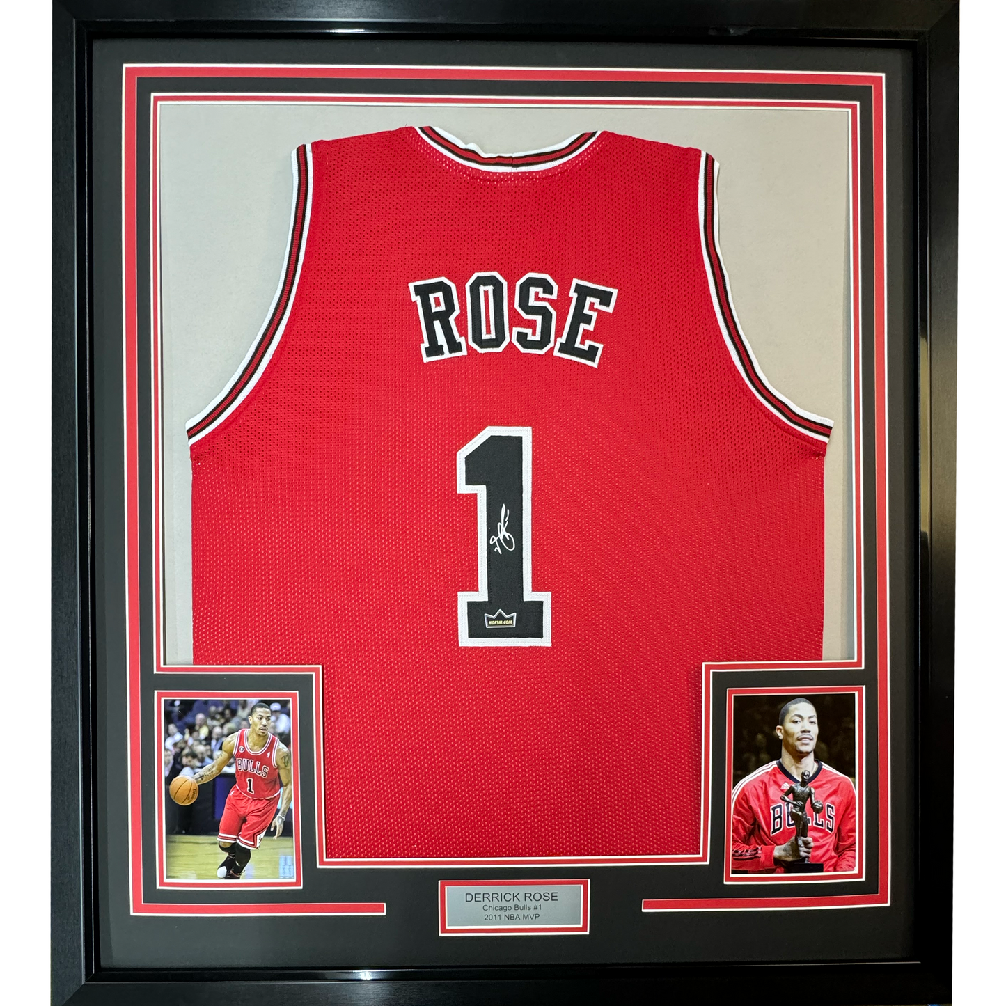 Framed Facsimile Autographed Derrick Rose 35x39 Chicago Red Reprint Laser Auto Basketball Jersey