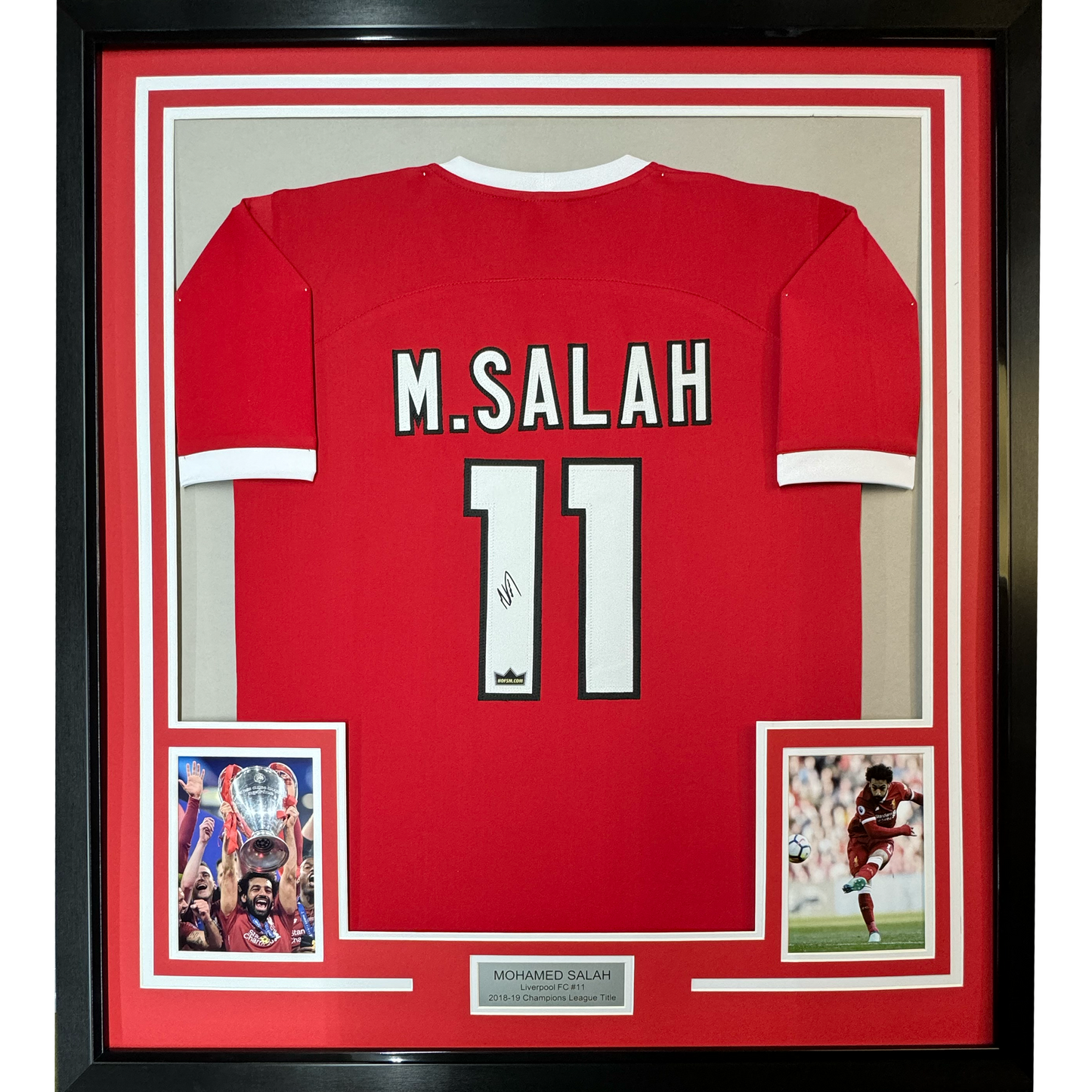 Framed Facsimile Autographed Mohamed Mo Salah 35x39 Liverpool FC Red Reprint Laser Auto Soccer Jersey