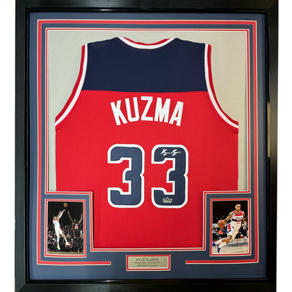 Framed Facsimile Autographed Kyle Kuzma 35x39 Washington Red Reprint Laser Auto Basketball Jersey