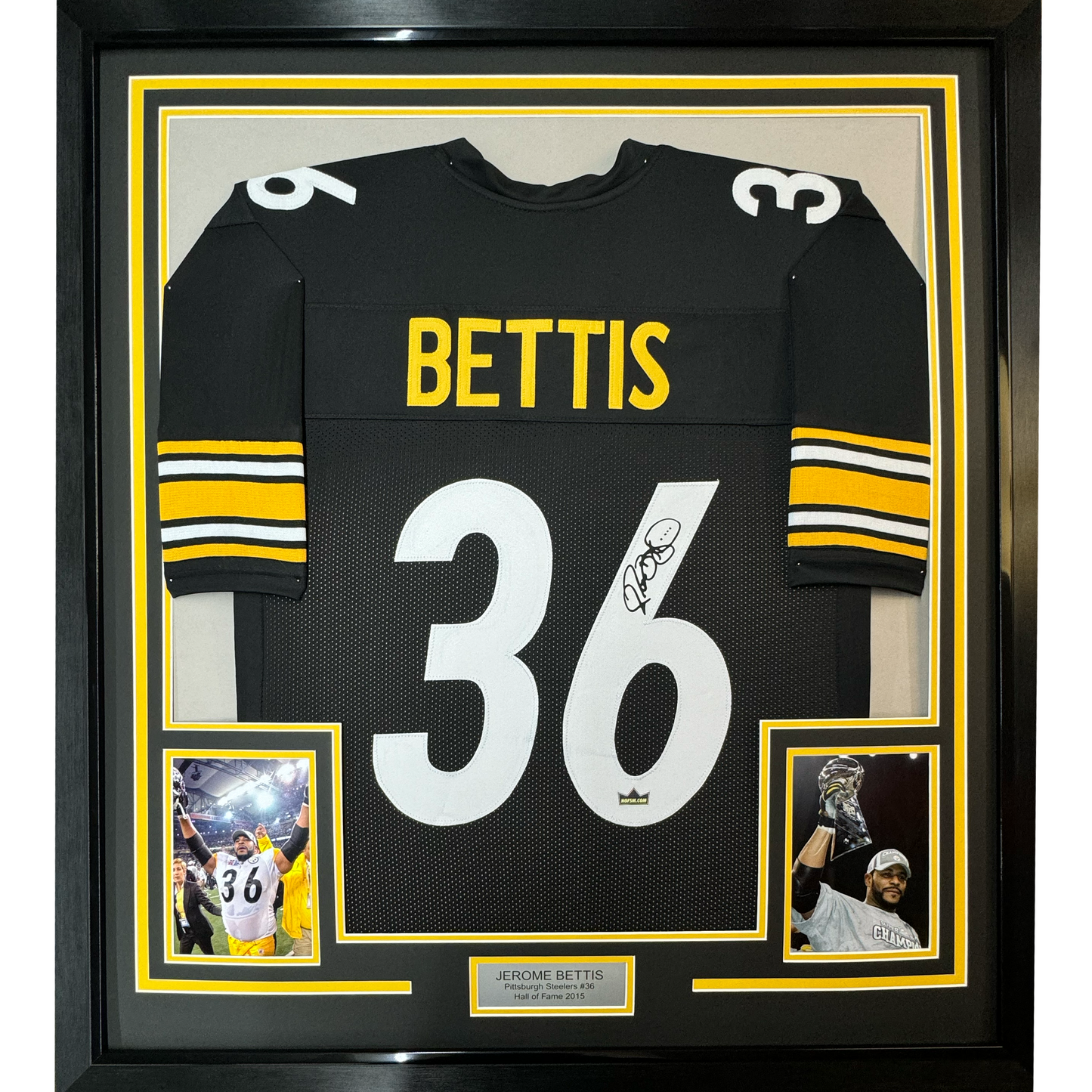 Framed Facsimile Autographed Jerome Bettis 35x39 Pittsburgh Black Reprint Laser Auto Football Jersey