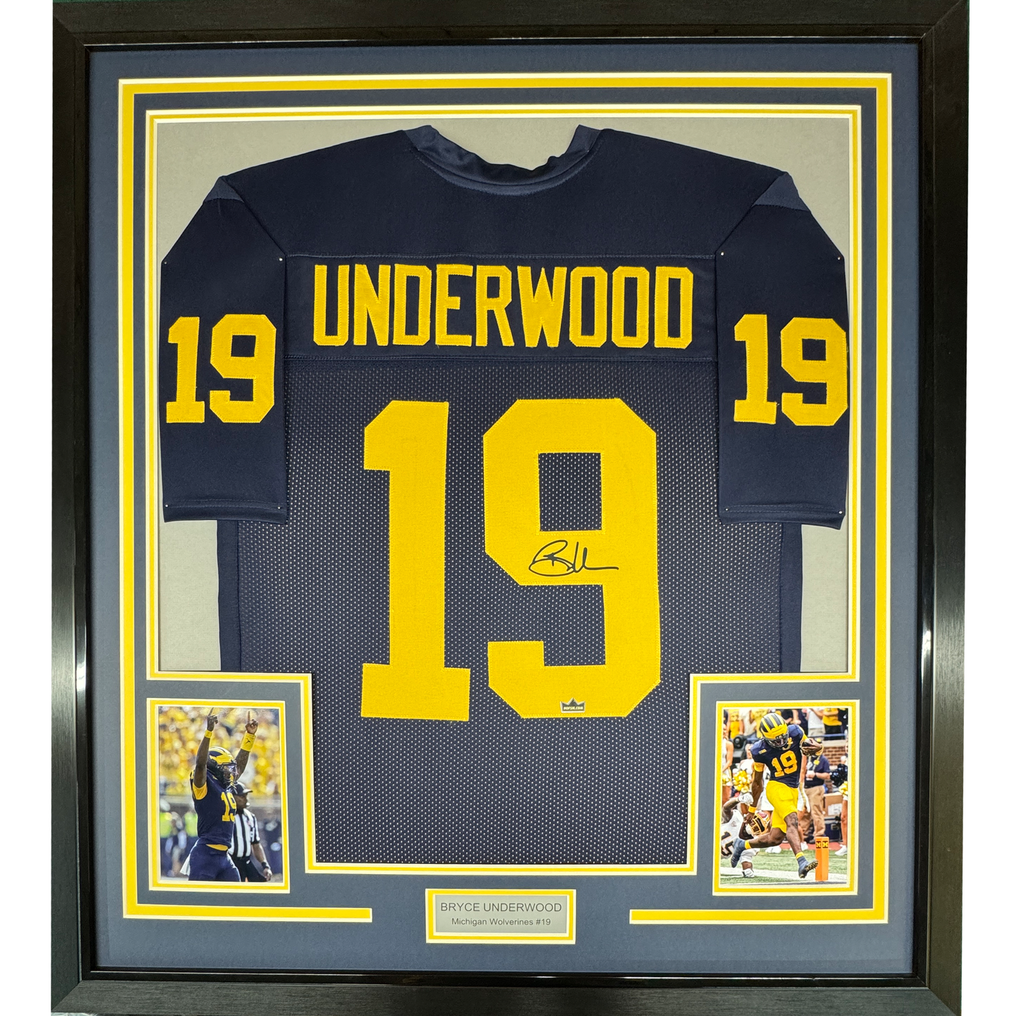 Framed Facsimile Autographed Bryce Underwood 35x39 Michigan Blue Reprint Laser Auto College Football Jersey