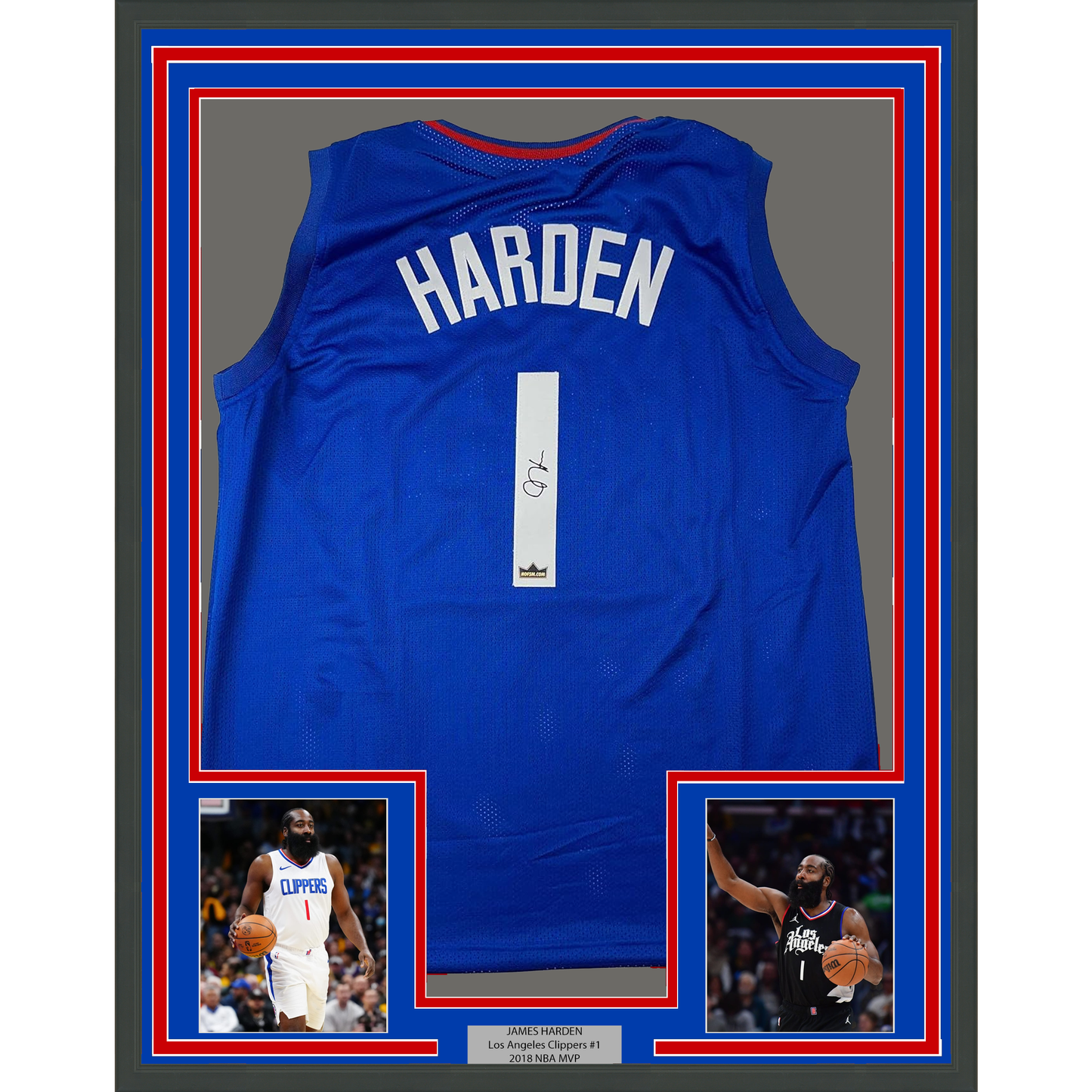 Framed Facsimile Autographed James Harden 35x39 Los Angeles LA Blue Reprint Laser Auto Basketball Jersey