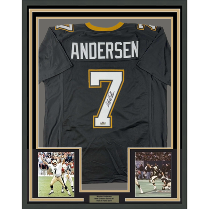 Framed Facsimile Autographed Morten Andersen 35x39 New Orleans Black Reprint Laser Auto Football Jersey