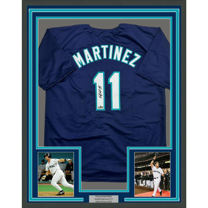 Framed Facsimile Autographed Edgar Martinez 35x39 Seattle Blue Reprint Laser Auto Baseball Jersey